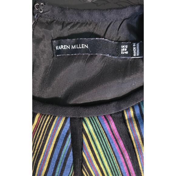 Karen Millen Black‎ Multicolor Rainbow Chevron Stripe Mod Dress Size 8 - Picture 4 of 5